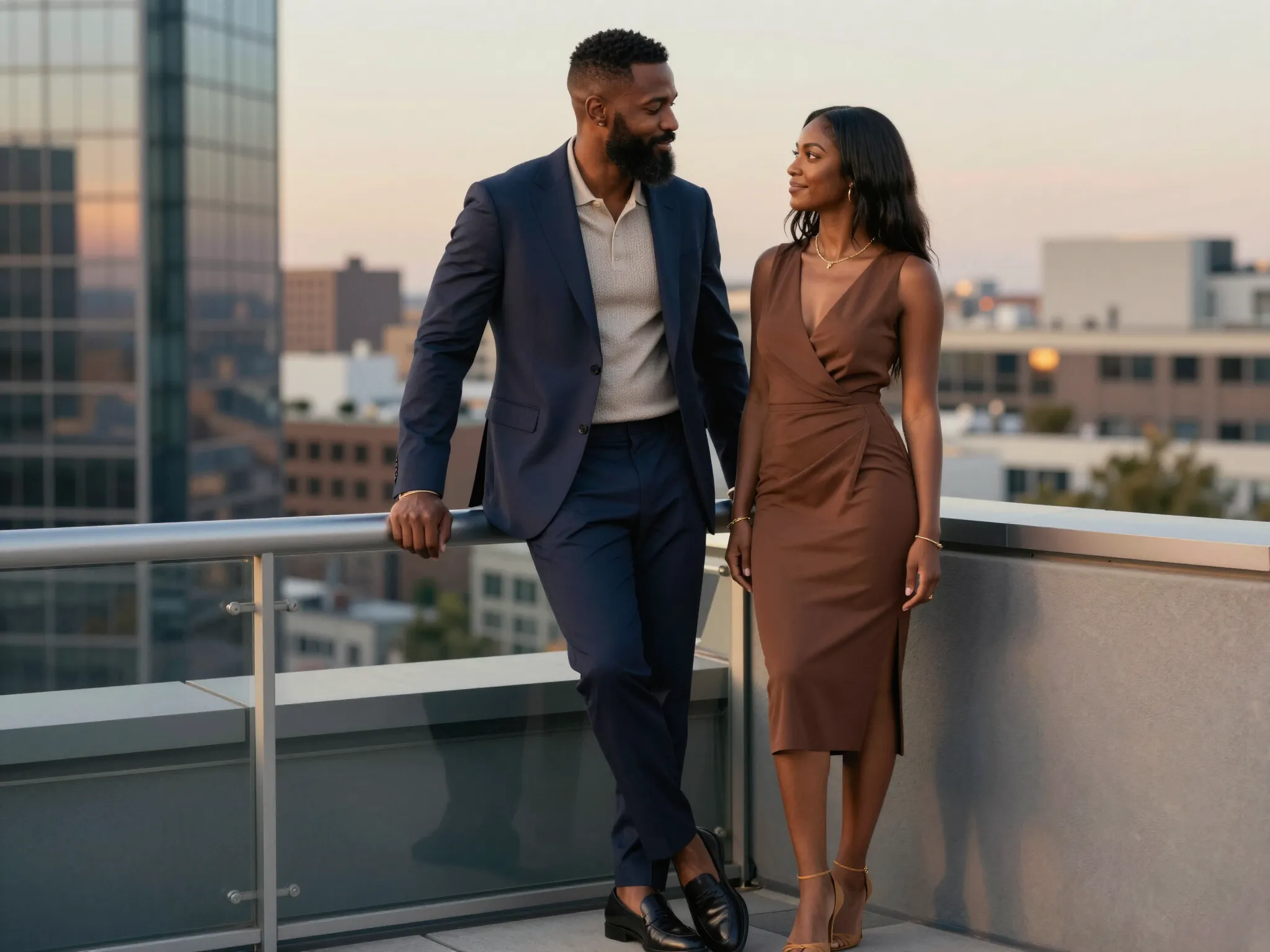 Couple standing by a rooftop